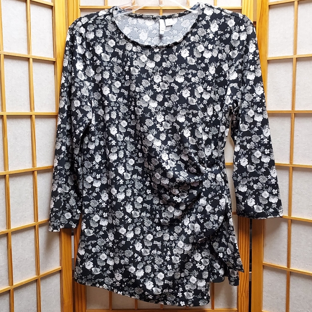 🖤 Elle floral side tie floral stretchy blouse shirt women's S/M junior's